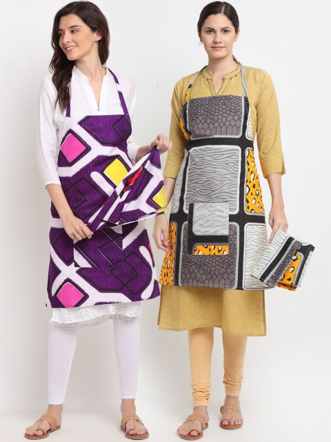 

NEUDIS Pack Of 2 Printed 210TC Aprons & Napkin, Multi