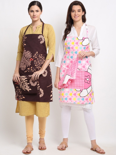

NEUDIS Pack Of 2 Printed 210TC Aprons & Napkin, Multi