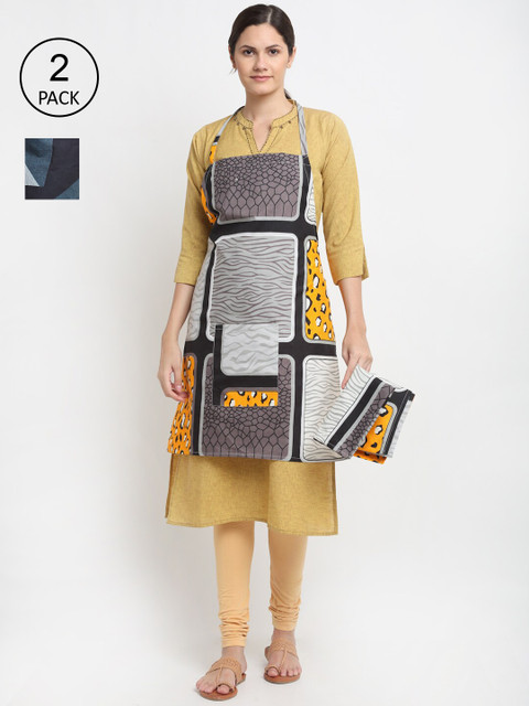 

NEUDIS Pack Of 2 Printed 210TC Aprons & Napkin, Multi