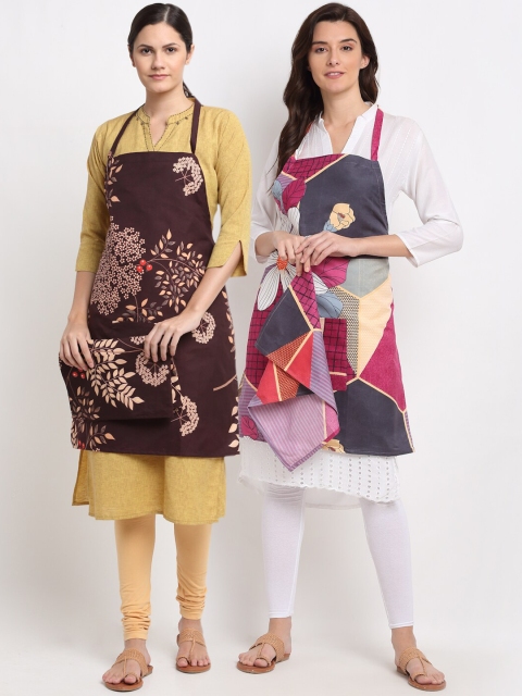 

NEUDIS Pack of 2 Printed 210TC Aprons, Coffee brown