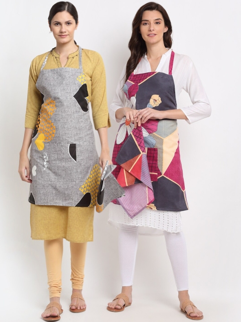 

NEUDIS Pack of 2 Printed 210TC Aprons, Grey