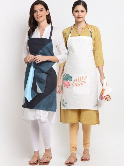

NEUDIS Pack of 2 Printed 210TC Aprons, Off white
