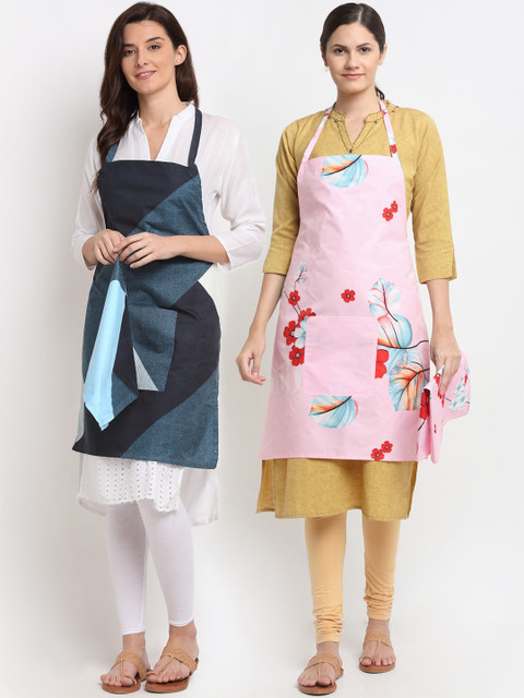 

NEUDIS Pack of 2 Printed 210TC Aprons, Blue