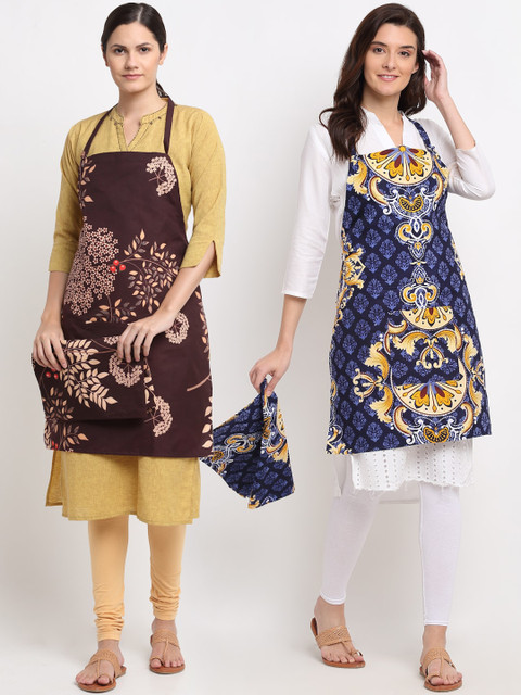 

NEUDIS Pack of 2 Printed 210TC Aprons, Brown
