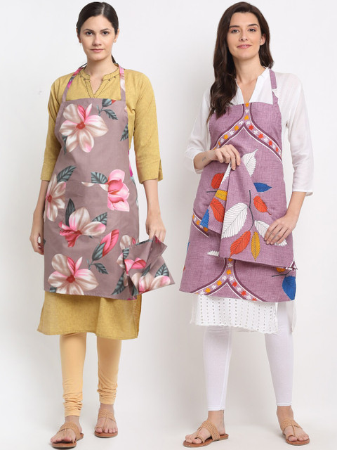 

NEUDIS Pack of 2 Printed 210TC Aprons, Beige