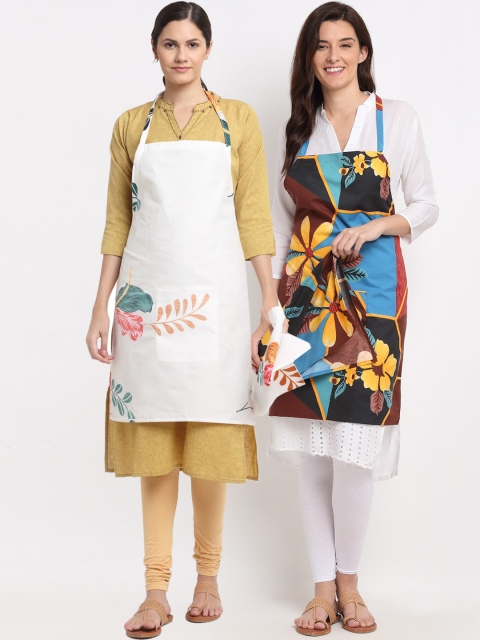 

NEUDIS Pack of 2 Printed 210TC Aprons, Off white