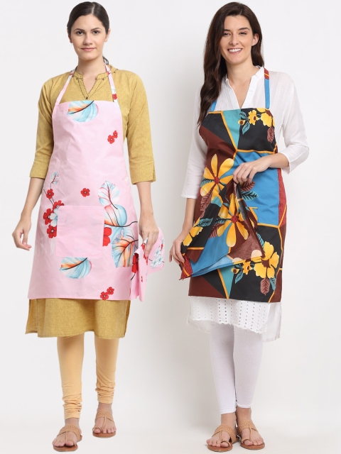 

NEUDIS Pack of 2 Printed 210TC Aprons, Pink