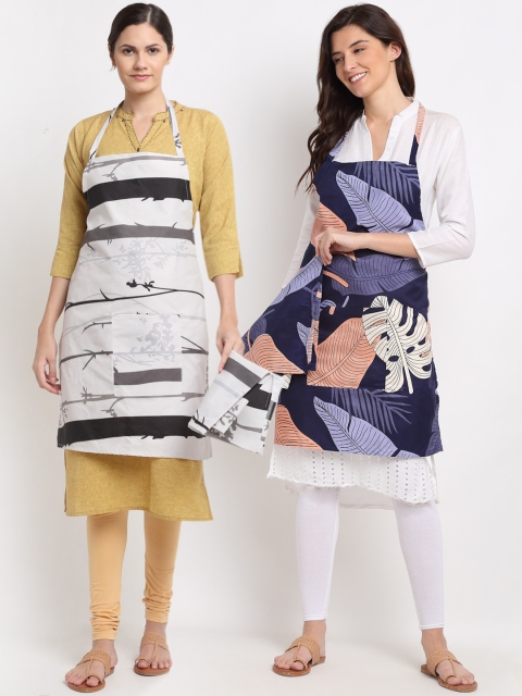 

NEUDIS Pack of 2 Printed 210TC Aprons, Off white