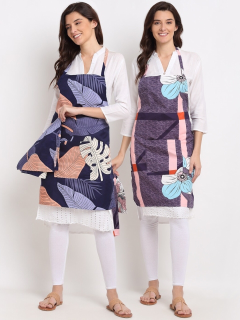 

NEUDIS Pack of 2 Printed 210TC Aprons, Purple