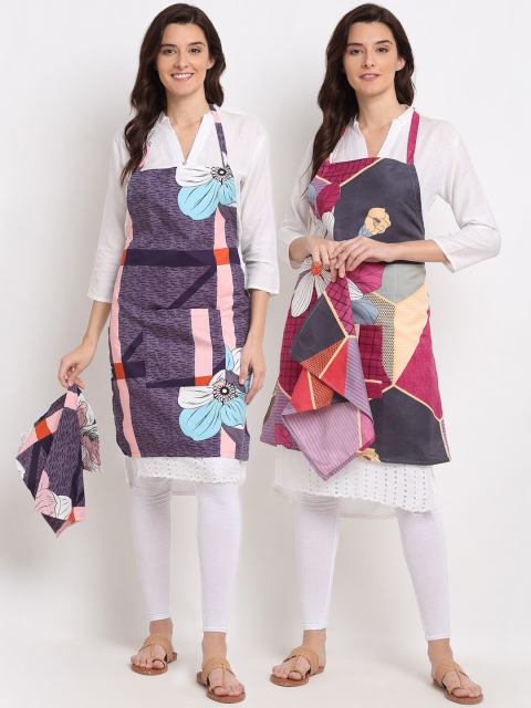 

NEUDIS Pack of 2 Multicoloured Printed 210TC Apron with Front Big Centre Pocket and Napkin, Multi