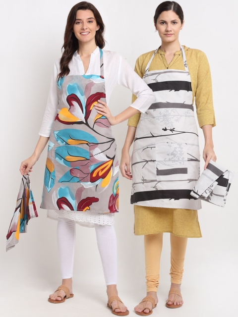 

NEUDIS Pack of 2 Multicoloured Printed Apron with Front Big Centre Pocket and a Napkin, Multi