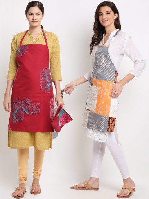 

NEUDIS Pack of 2 Tropical Printed 210 TC Apron with Napkin, Multi