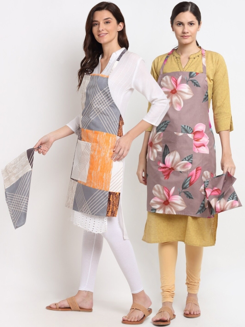 

NEUDIS Pack of 2 Tropical Printed 210 TC Apron with Napkin, Multi