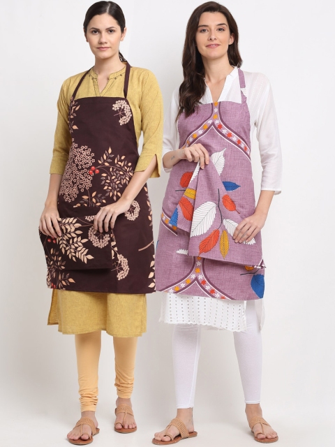 

NEUDIS Pack of 2 Tropical Printed 210 TC Apron with Napkin, Multi