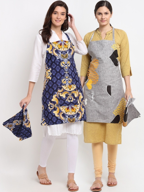 

NEUDIS Pack of 2 Tropical Printed 210 TC Apron with Napkin, Multi