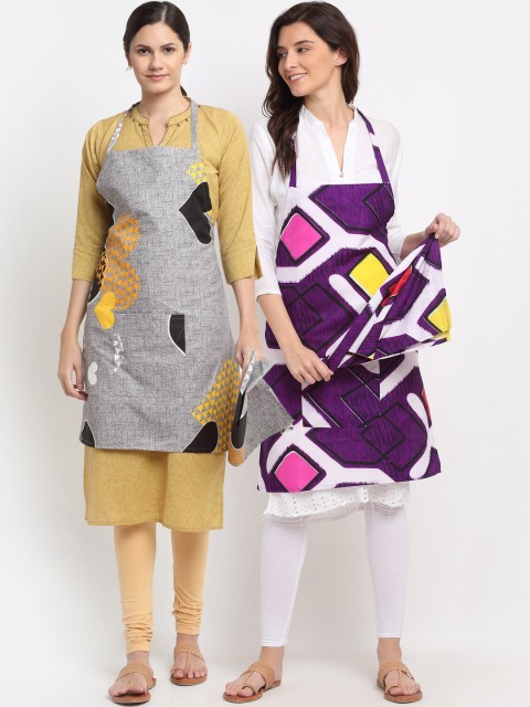 

NEUDIS Pack of 2 Tropical Printed 210 TC Apron with Napkin, Multi