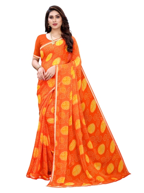 

KALINI Orange & Yellow Floral Pure Chiffon Saree