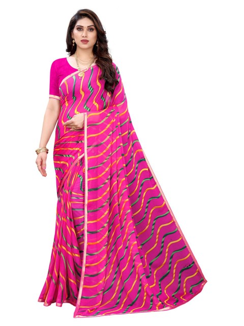 

KALINI Pink & Orange Pure Chiffon Saree