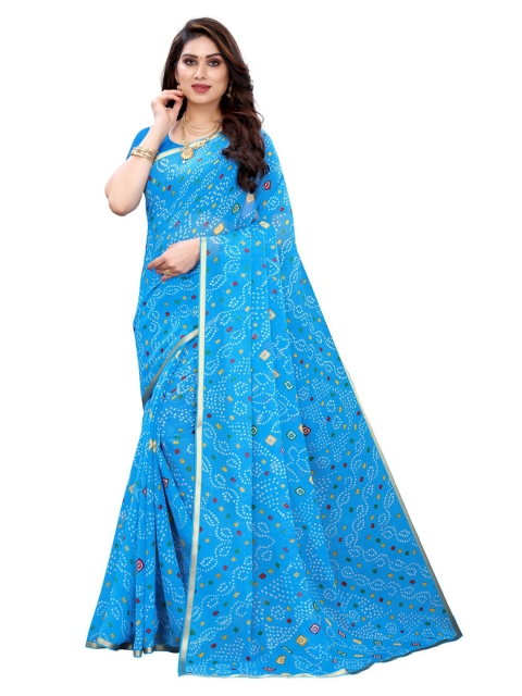 

KALINI Blue Bandhani Pure Chiffon Saree