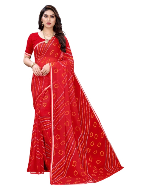 

KALINI Red Bandhani Pure Chiffon Saree