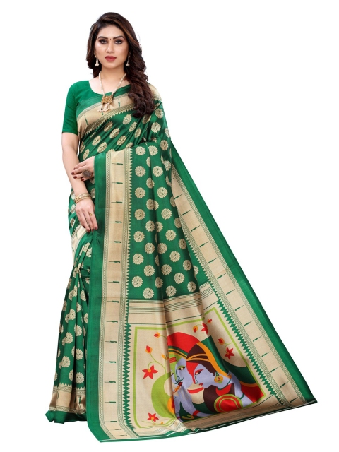 

KALINI Green & Beige Ethnic Motifs Saree