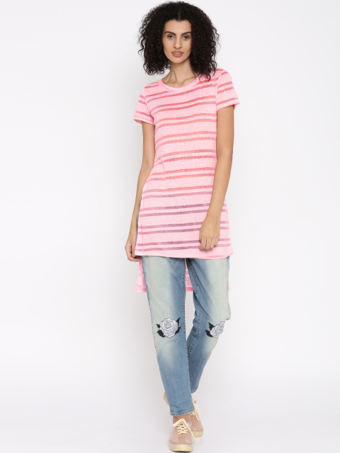 

Jealous 21 Women Pink Striped High-Low Top