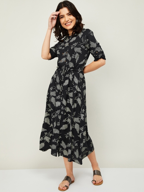 

Colour Me by Melange Black Floral A-Line Midi Dress