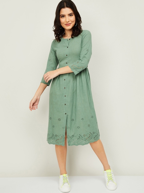 

Colour Me by Melange Olive Green A-Line Dress