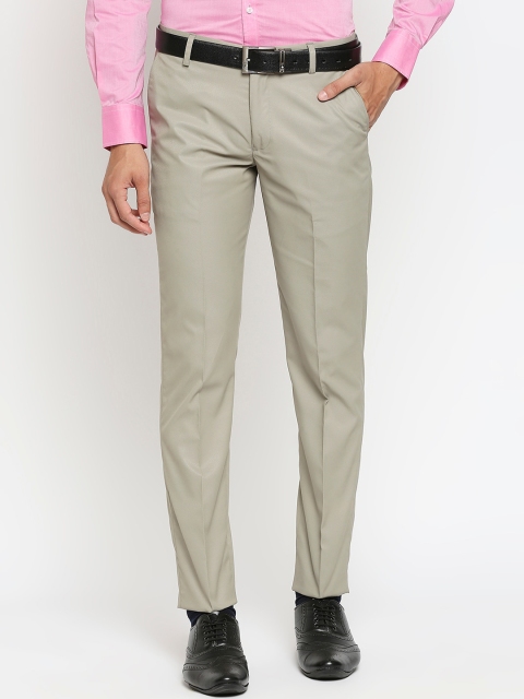 

Solemio Men Grey Textured Slim Fit Formal Trousers