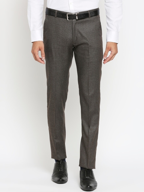 

Solemio Men Charcoal Textured Slim Fit Formal Trousers