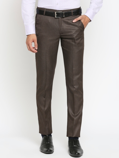 

Solemio Men Brown Textured Slim Fit Formal Trousers