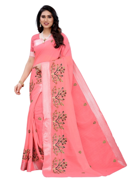 

KALINI Pink Embroidered Floral Saree