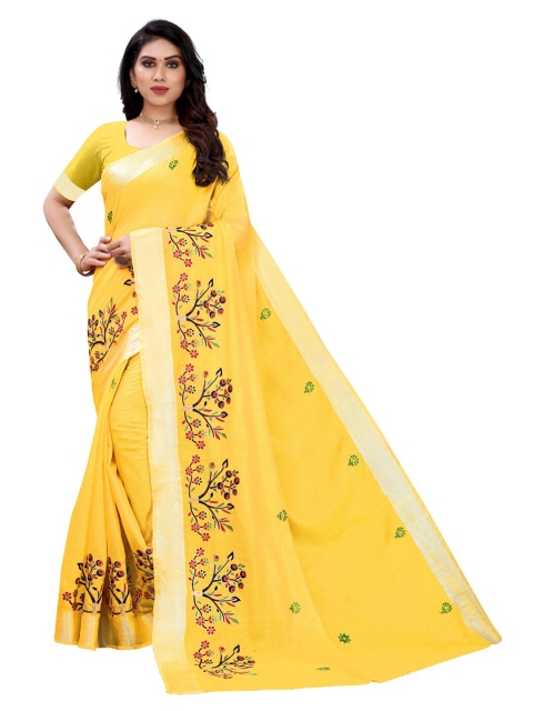 

KALINI Yellow & Red Embroidered Floral Saree