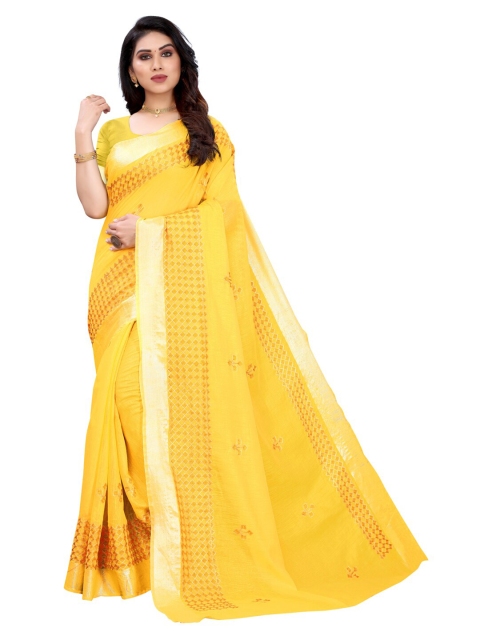 

KALINI Yellow Embroidered Floral Saree