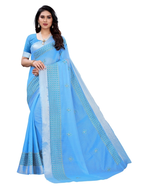 

KALINI Blue Embroidered Floral Saree