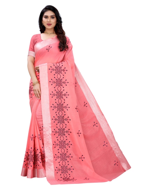 

KALINI Peach-Coloured Embroidered Saree