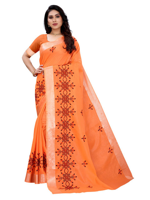 

KALINI Orange Embroidered Saree