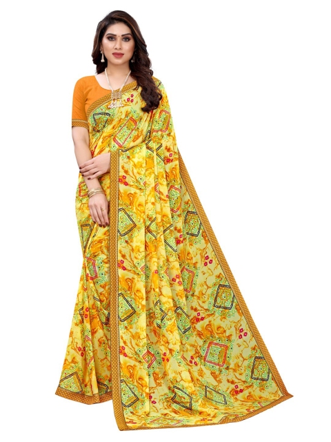 

KALINI Yellow & Orange Bandhani Saree