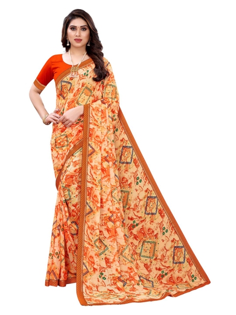 

KALINI Orange & Green Bandhani Pure Georgette Saree