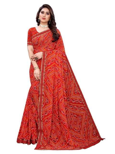 

KALINI Red Bandhani Saree