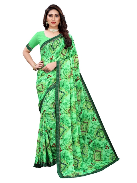 

KALINI Green Bandhani Pure Georgette Saree