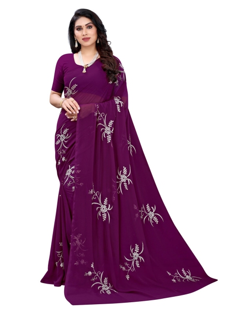 

KALINI Purple Floral Embroidered Saree