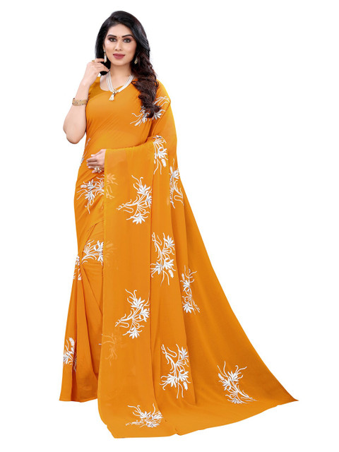 

KALINI Orange Floral Embroidered Saree