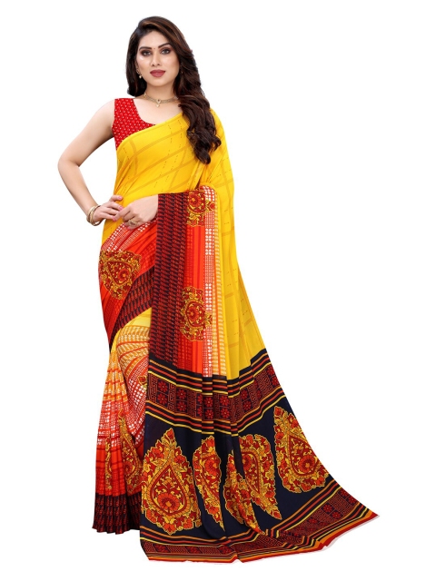 

KALINI Yellow & Red Floral Saree