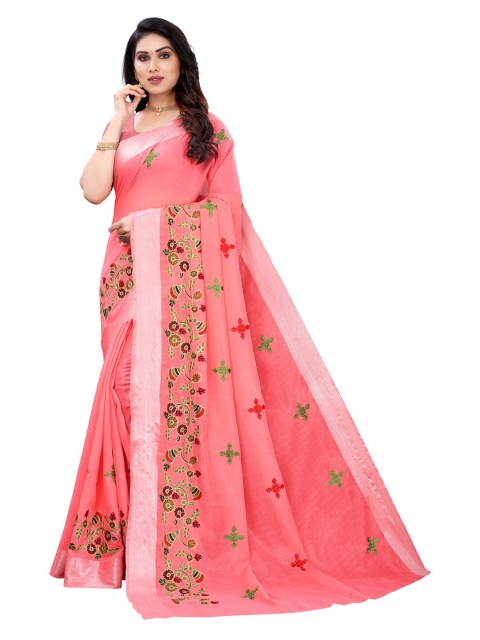 

KALINI Pink Floral Embroidered Saree