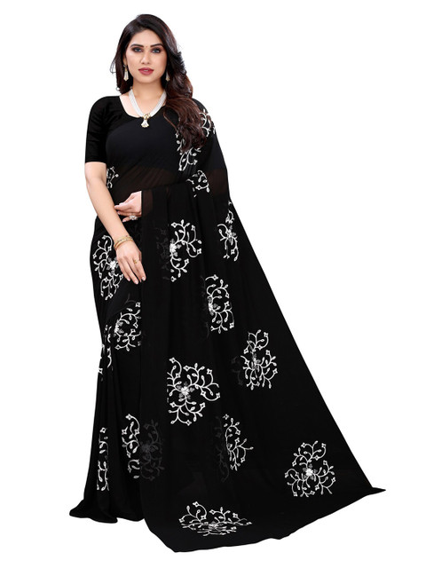 

KALINI Black Floral Embroidered Saree