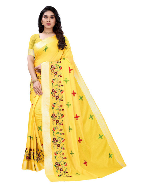 

KALINI Yellow Floral Embroidered Saree