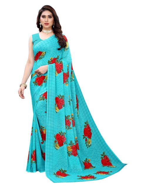 

KALINI Turquoise Blue Floral Saree