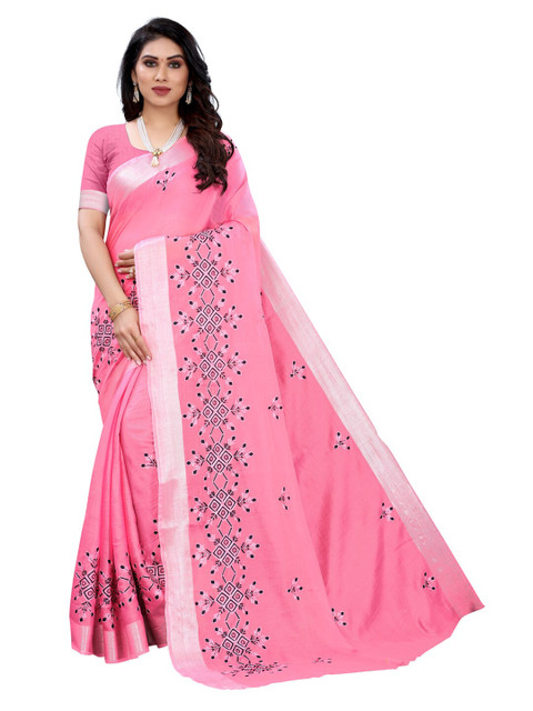 

KALINI Pink Floral Embroidered Saree