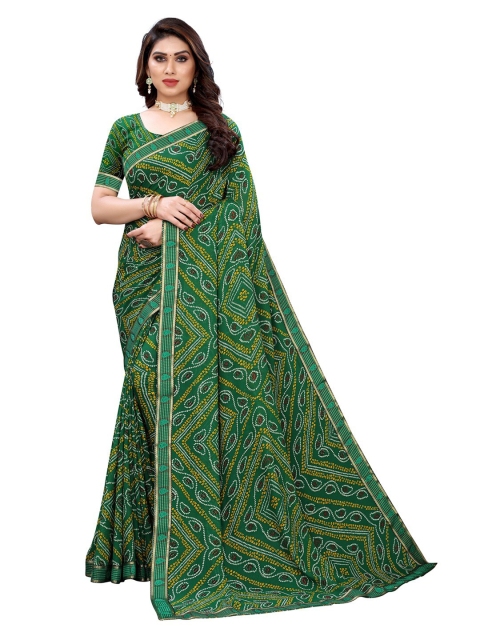 

KALINI Green & Yellow Bandhani Saree